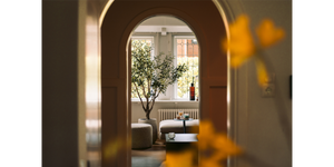 Kunstolijfboom 'Verdi' van 200 cm hoog, geplaatst in een moderne woonkamer. De foto toont de olijfboom met zijn 3366 levensechte bladeren en realistische glasvezel stam, die elegant past in het interieur. De 'Verdi' voegt een luxe mediterrane uitstraling en natuurlijke charme toe aan de woonruimte, waardoor een verfijnde en uitnodigende sfeer ontstaat.